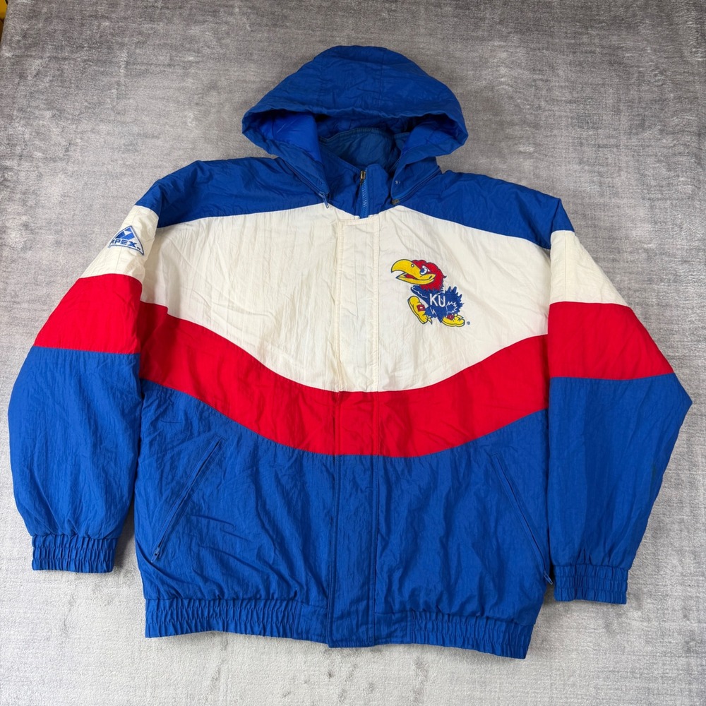 Kansas Jayhawks Jacket Mens Large Blue Vintage 90s Apex One Colorblock Puffer